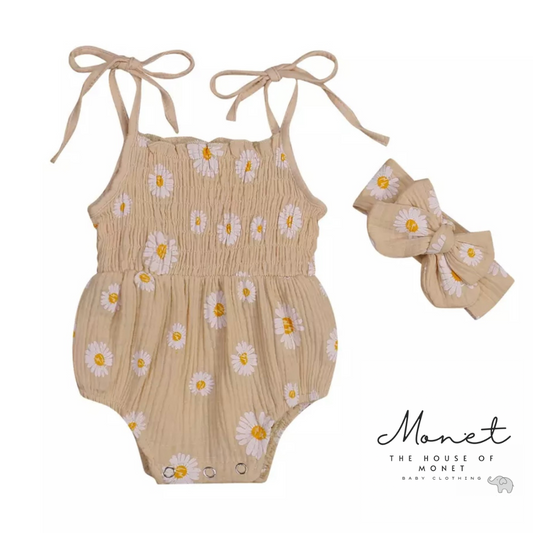 'Sunflower' Romper With Matching Headband
